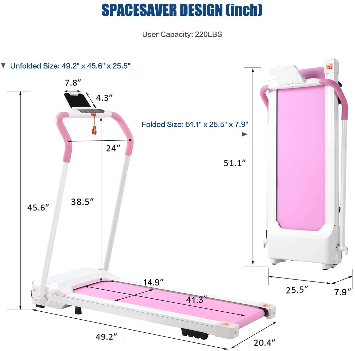2 in 1 Folding Treadmill, Smart Walking Running Machine