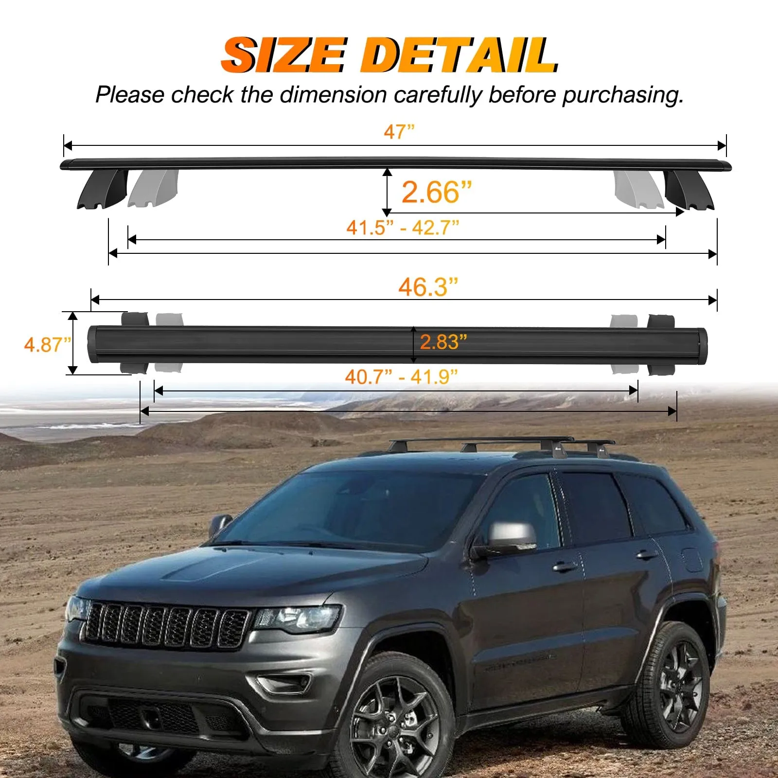 2011-2021 Jeep Grand Cherokee Aluminum Anti-Theft Lock Roof Rack Cross Bars