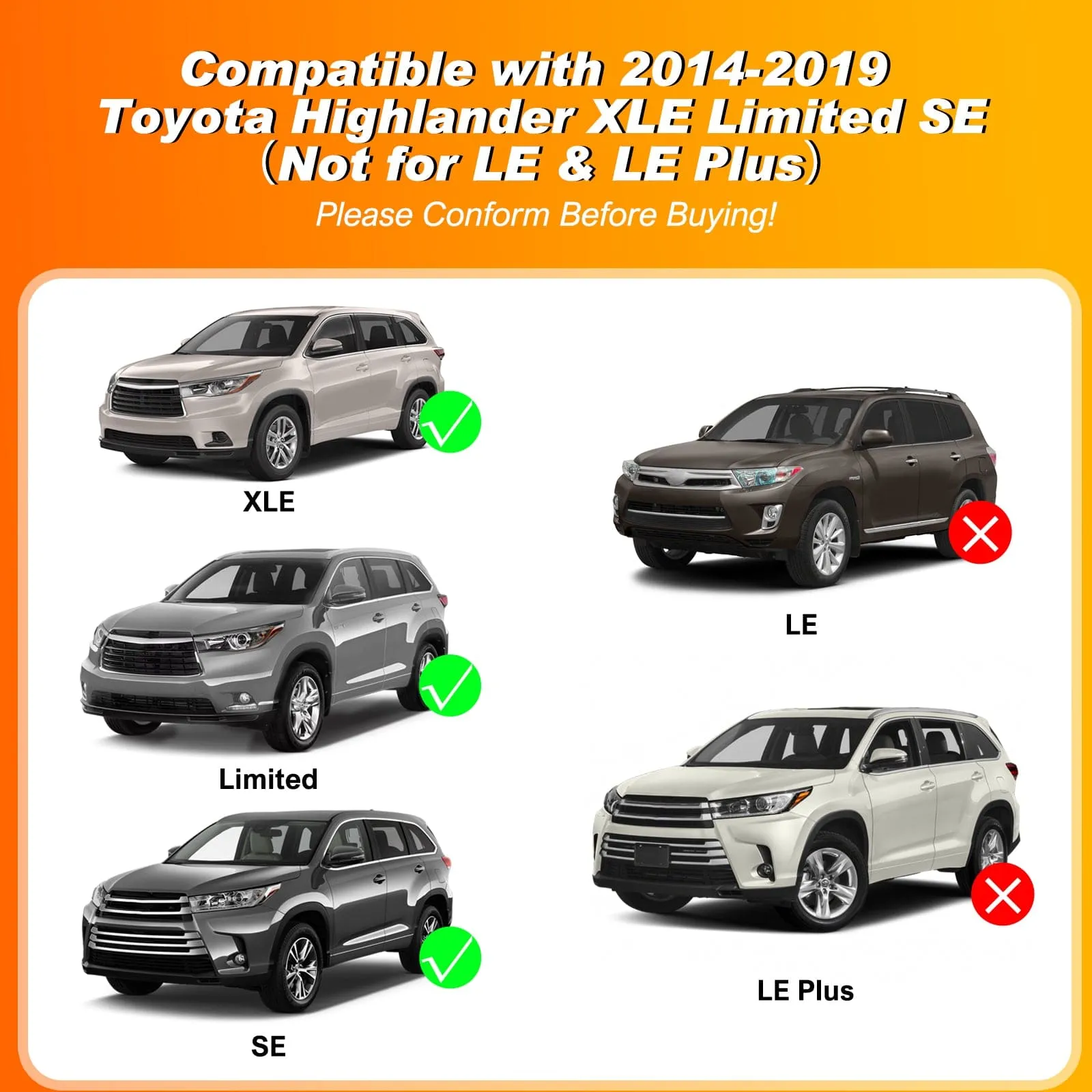 2014-2019 Toyota Highlander XLE Limited SE Aluminum Heavy Duty Roof Rack Cross Bars