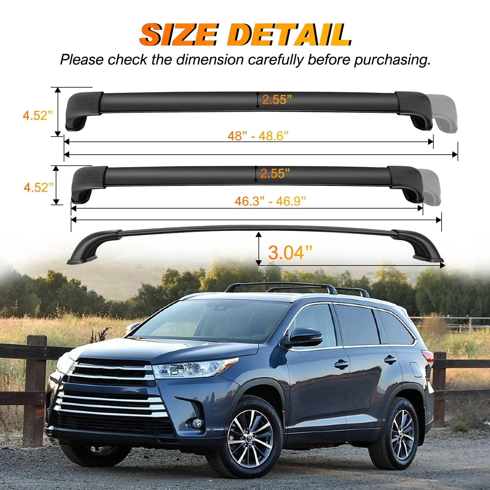 2014-2019 Toyota Highlander XLE Limited SE Aluminum Heavy Duty Roof Rack Cross Bars