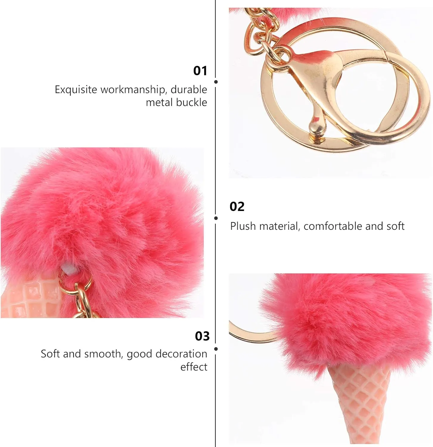 3 Pcs Ice Cream Keychain Backpack Keychain Keychains for Backpacks Nativity Ornaments Ice Cream Pom