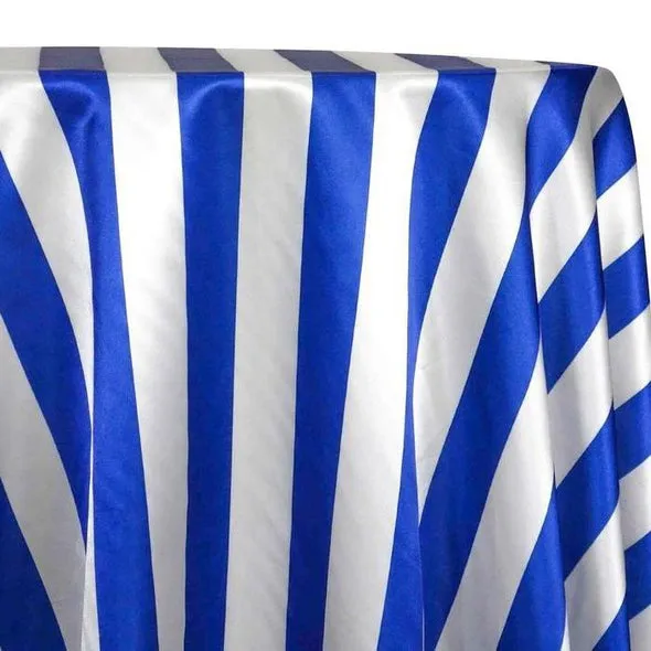 4pcs - 2" Satin Stripe Table Linen 108" Round - White and Royal
