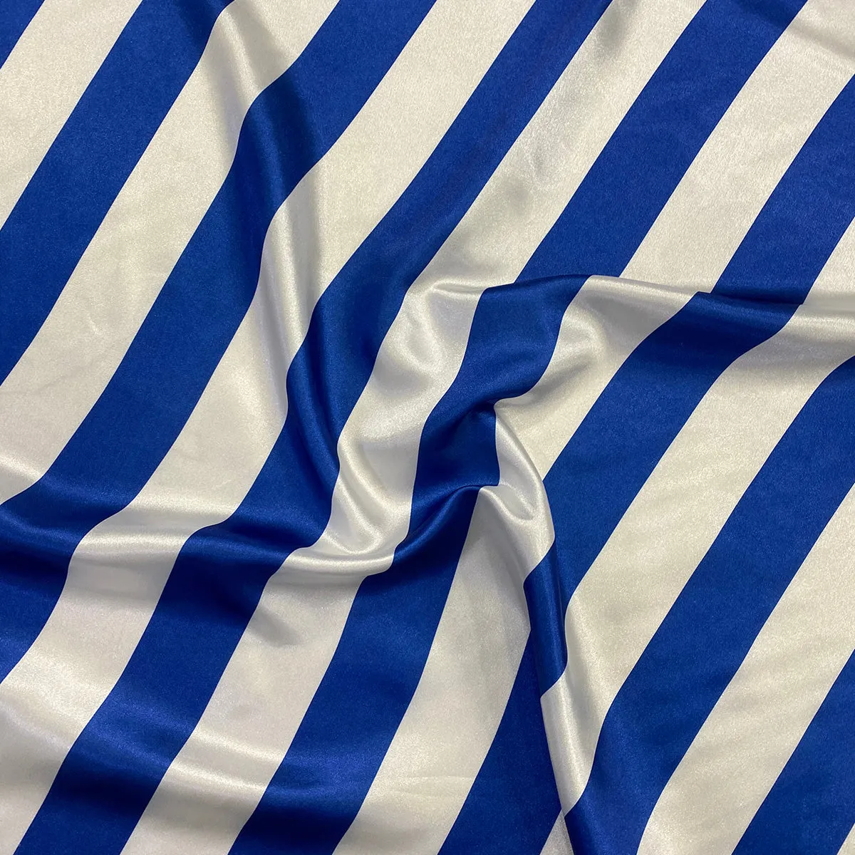 4pcs - 2" Satin Stripe Table Linen 108" Round - White and Royal