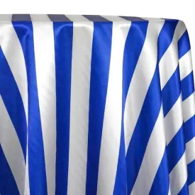 4pcs - 2" Satin Stripe Table Linen 108" Round - White and Royal