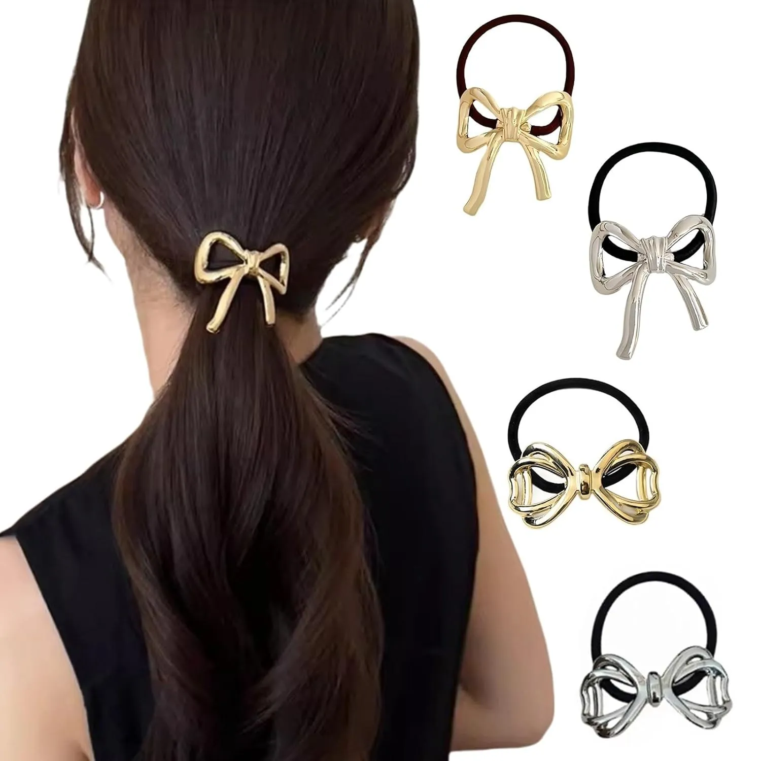 4pcs hair bow metal hair tie hair cuffs for ponytails gold hair cuffs