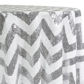 6pcs - Chevron Glitz Sequins Table Linen 132" Round - Silver
