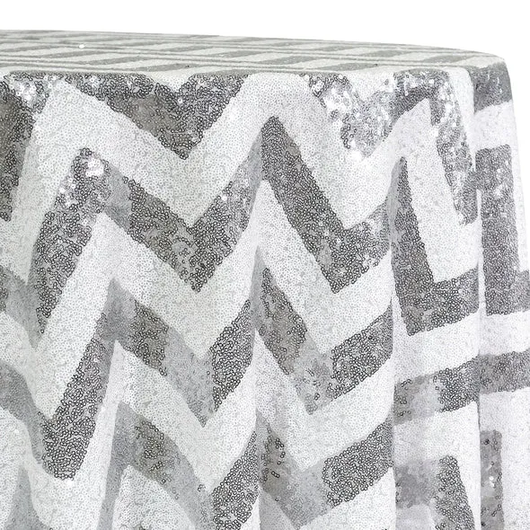 6pcs - Chevron Glitz Sequins Table Linen 132" Round - Silver