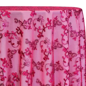 7pcs - Basil Leaf Embroidery Table Linen 132" Round - Fuchsia