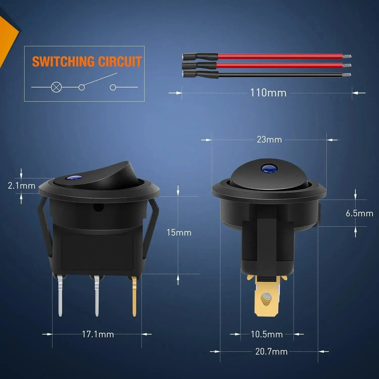 8Pcs 12V 20A Round Toggle LED Switch With Wires