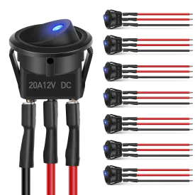 8Pcs 12V 20A Round Toggle LED Switch With Wires