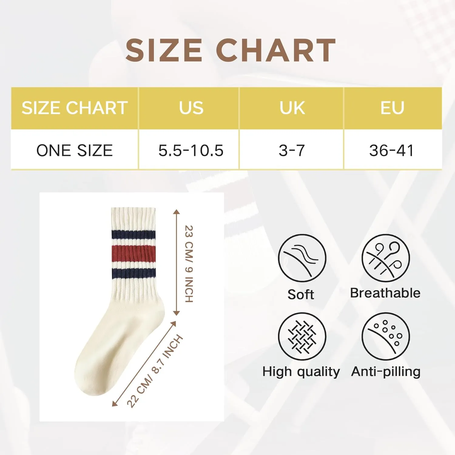 American Trends Womens Striped Socks Retro Crew Socks Women Slouchy Athletic Calf Tube Socks