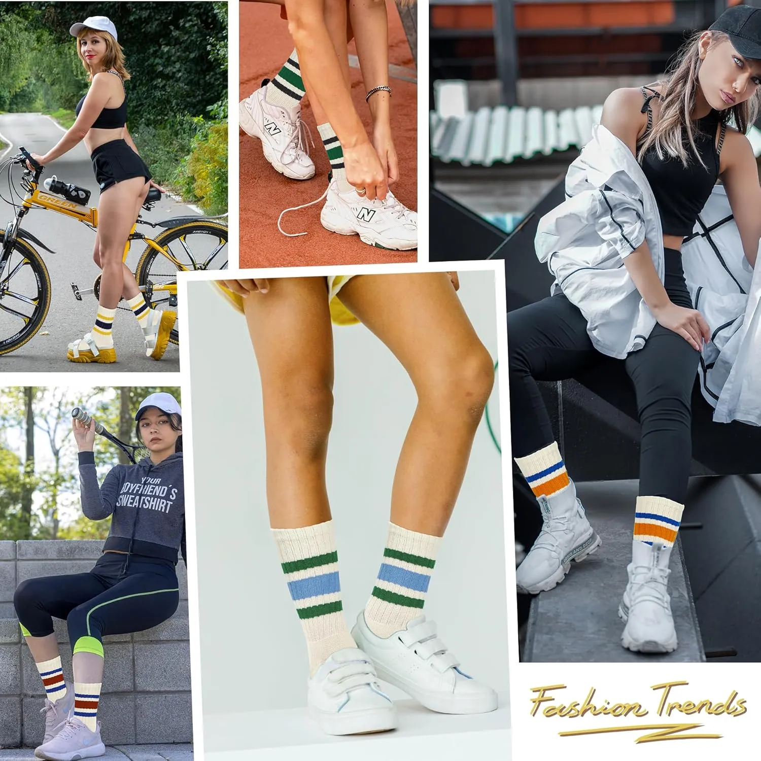 American Trends Womens Striped Socks Retro Crew Socks Women Slouchy Athletic Calf Tube Socks