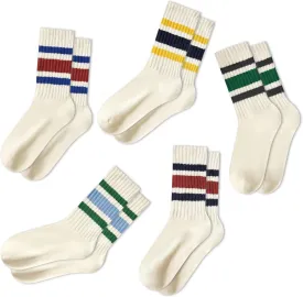 American Trends Womens Striped Socks Retro Crew Socks Women Slouchy Athletic Calf Tube Socks