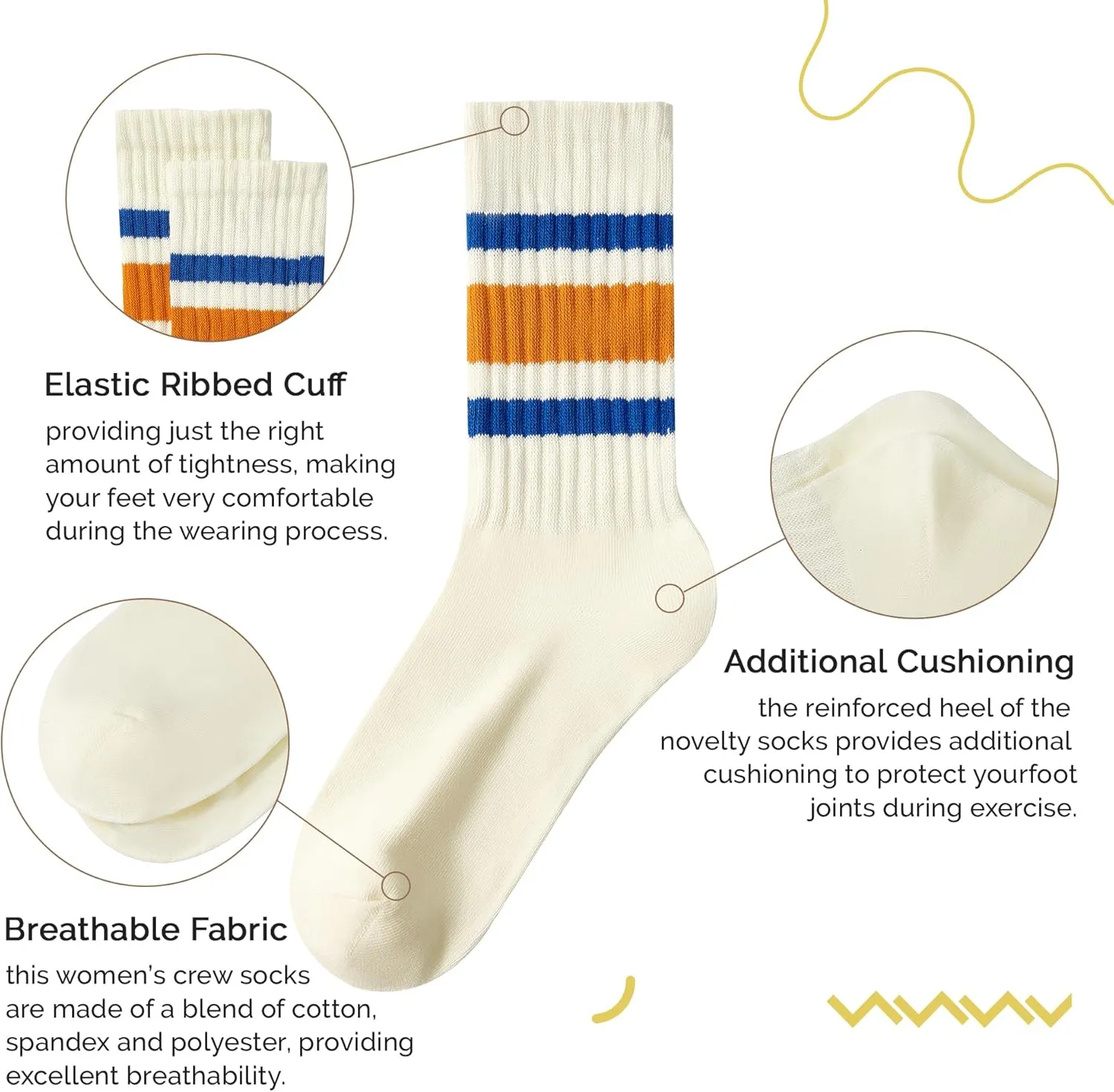 American Trends Womens Striped Socks Retro Crew Socks Women Slouchy Athletic Calf Tube Socks