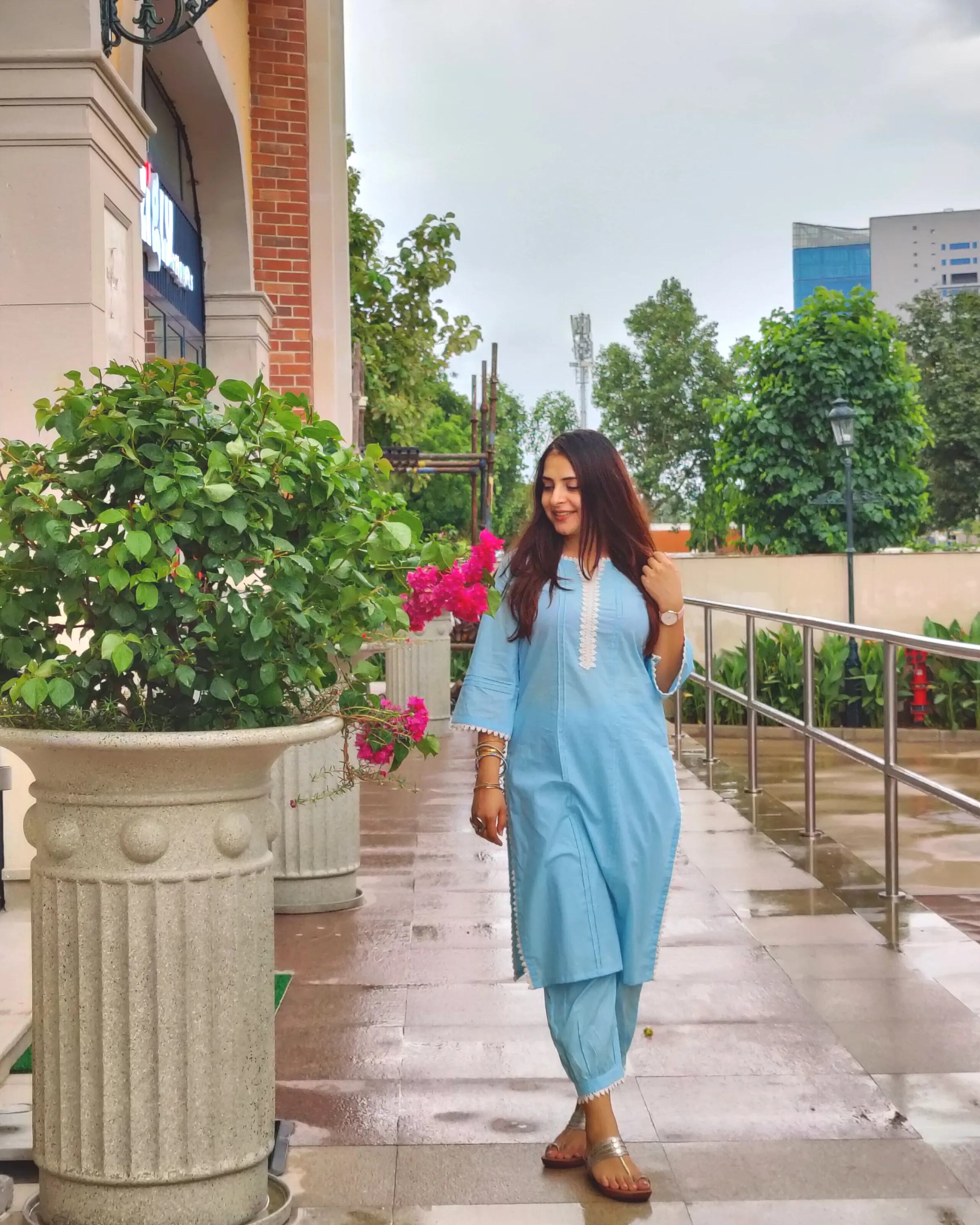 Bree Blue Cotton Kurta With Laced Salwar