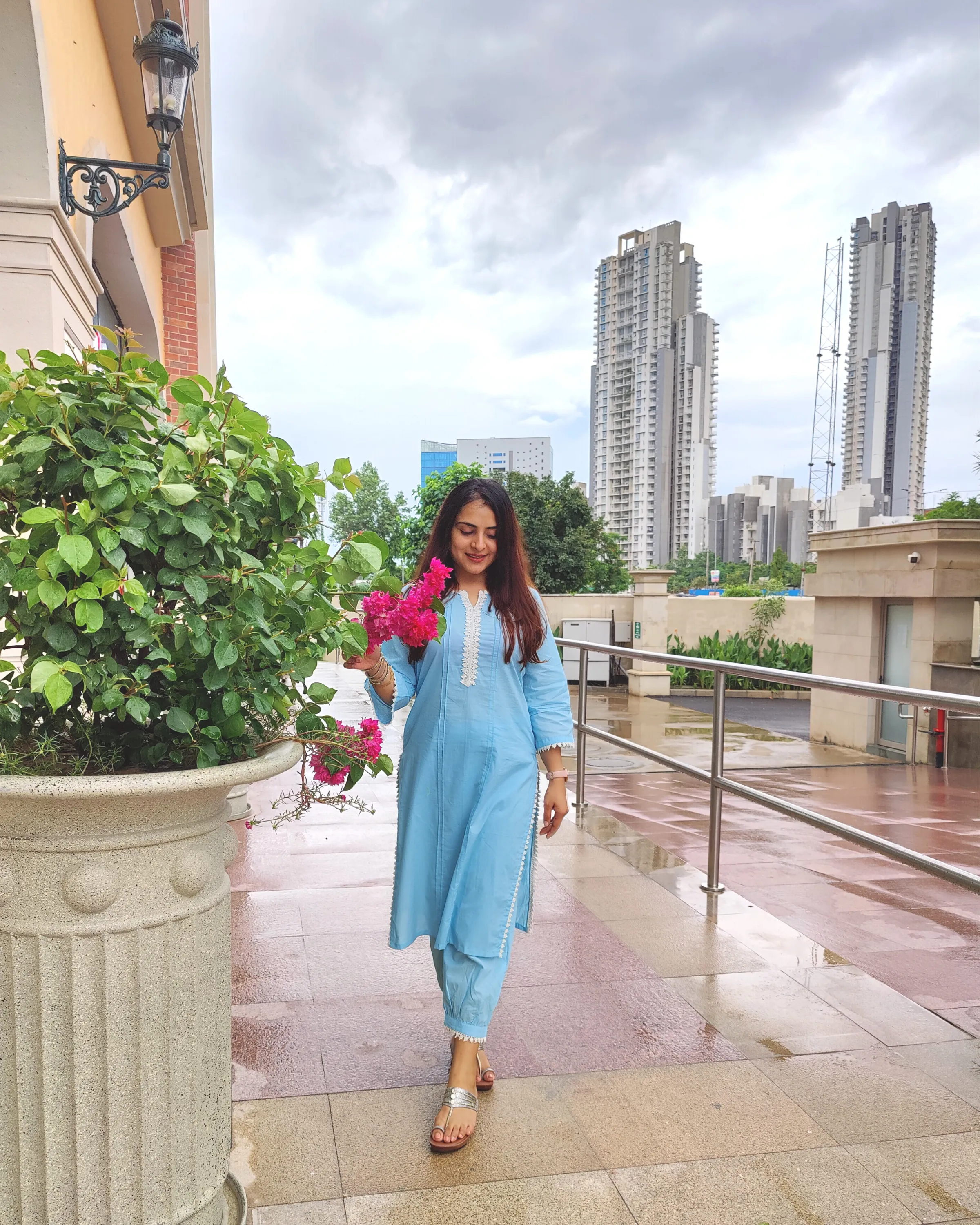 Bree Blue Cotton Kurta With Laced Salwar