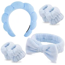 Chanaco Hairband, Soft & Comfortable Microfiber Facial Headband for Washing Face, Skincare Headband with Bow, Spa Headbands for Women, Teen Girl Gifts, Set of 2 Headbands and 4 Wristbands