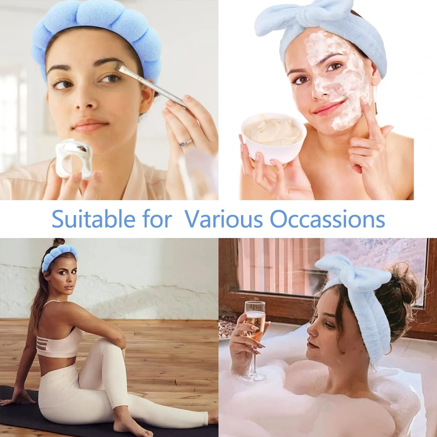 Chanaco Hairband, Soft & Comfortable Microfiber Facial Headband for Washing Face, Skincare Headband with Bow, Spa Headbands for Women, Teen Girl Gifts, Set of 2 Headbands and 4 Wristbands