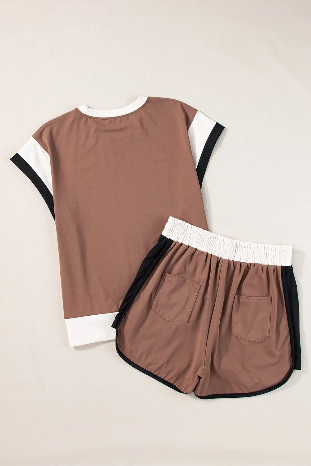 Contrast Trim Cap Sleeve Tee Shorts Set