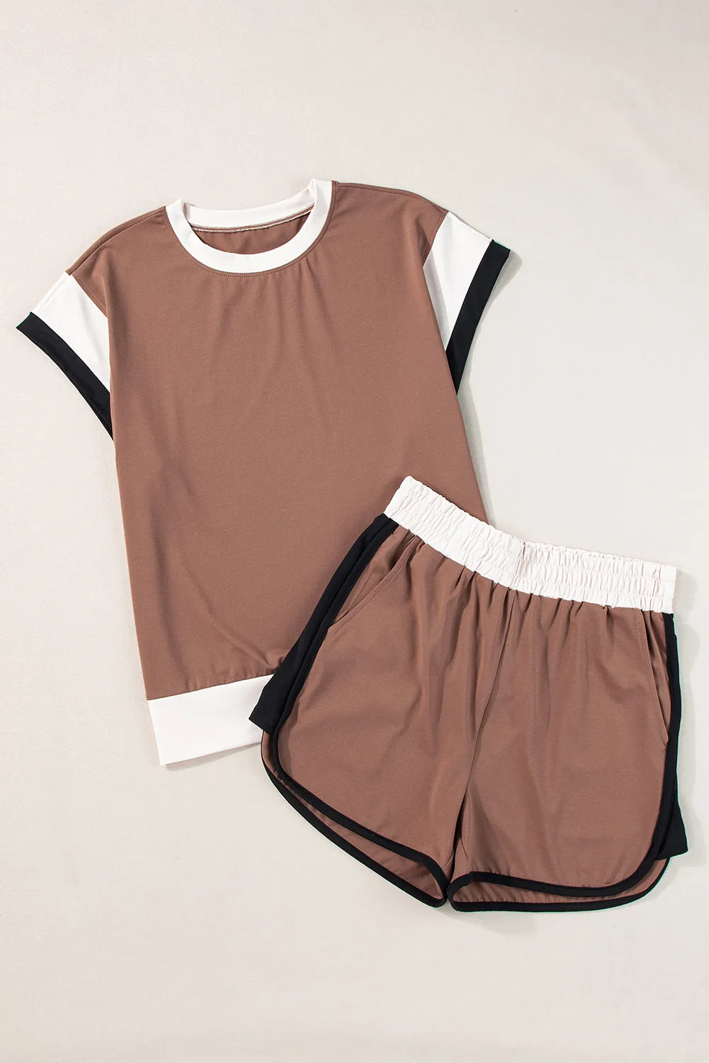 Contrast Trim Cap Sleeve Tee Shorts Set