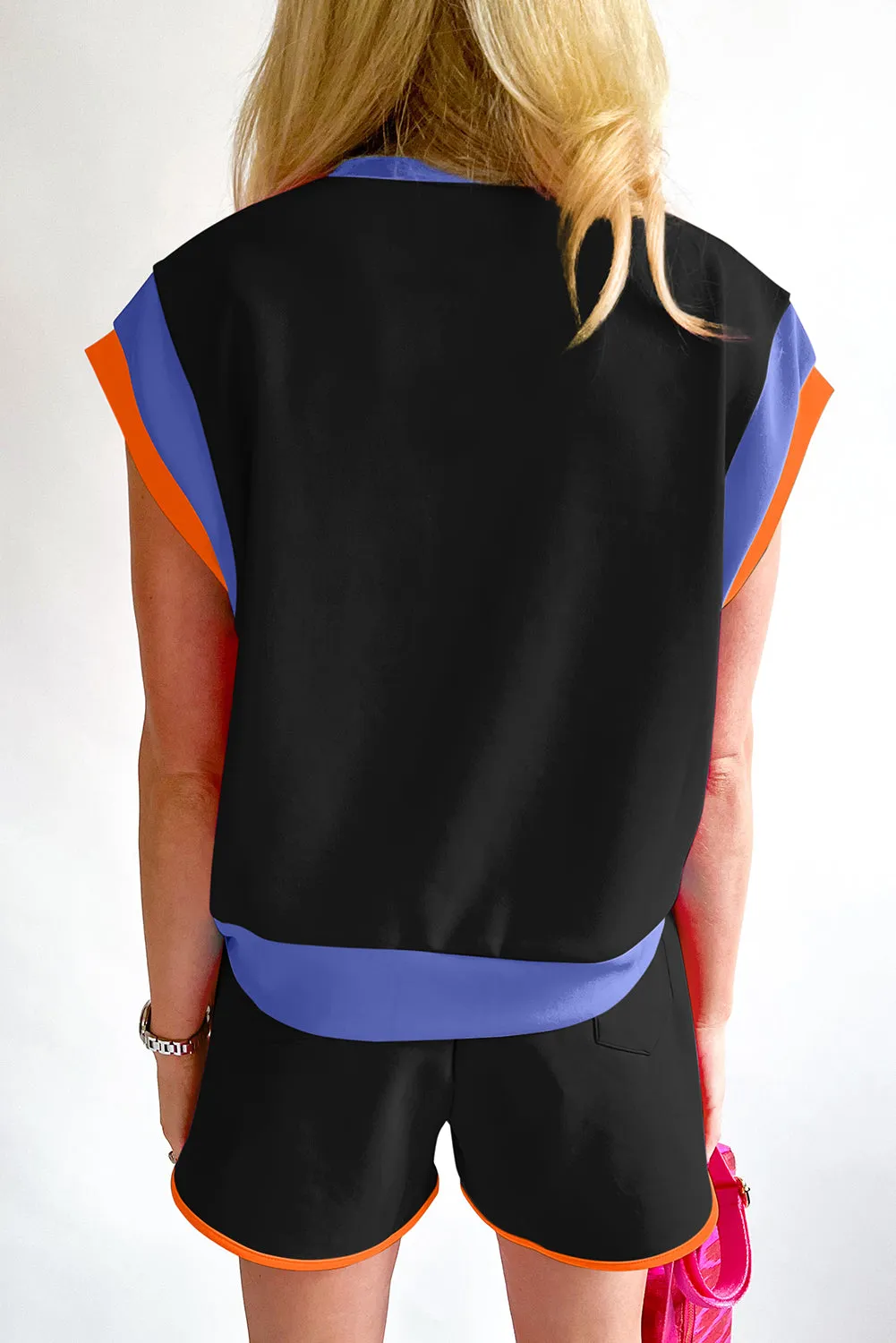 Contrast Trim Cap Sleeve Tee Shorts Set
