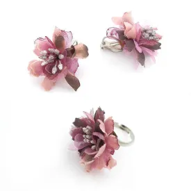 Dreamy Rose Clip-on Earrings and Ring Set Light Purple