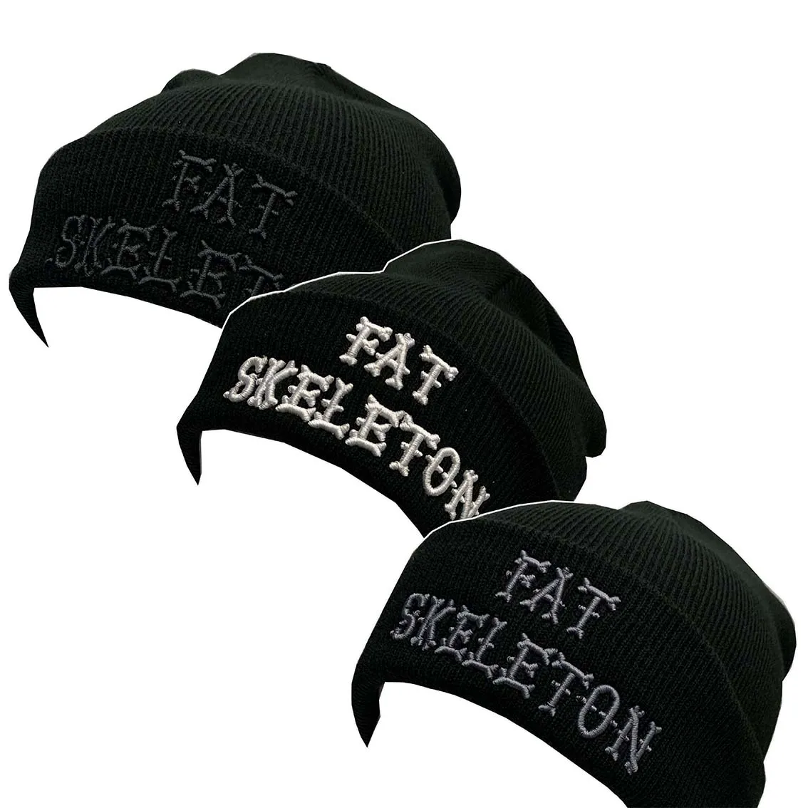 Fat Skeleton Rib Knitted Black Beanie with 3D embroidery