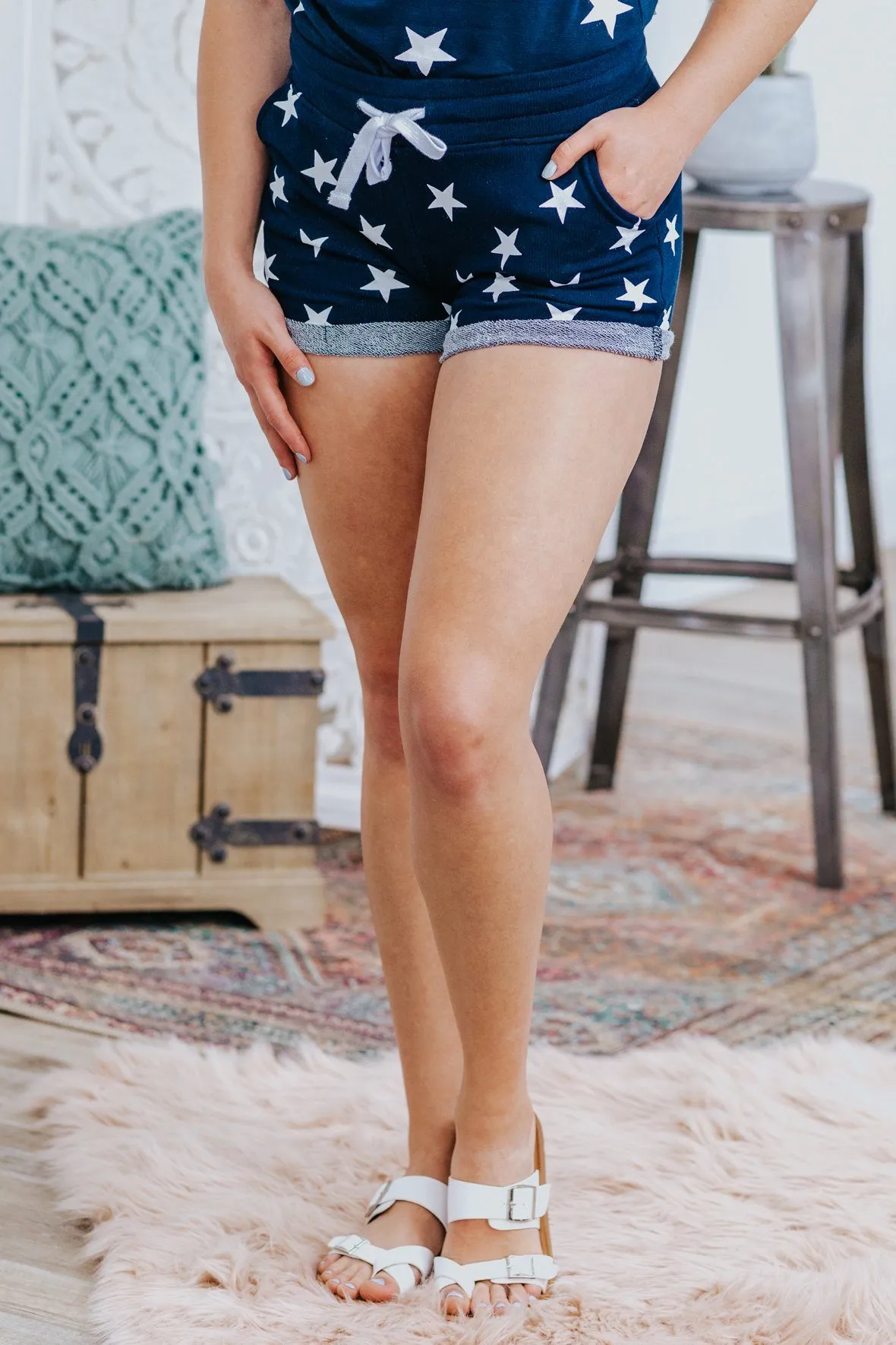 Free To Be Me Star Detail Shorts in Navy