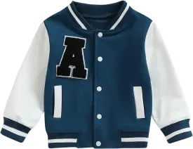 Gueuusu Kids Toddler Baby Boys Varsity Jackte Baseball Bomber Jacket Vintage Long Sleeve Color Block Streetwear Coats
