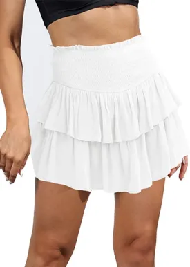IDEALSANXUN Ruffle Mini Skirt for Women Smocked Waist A Line Cute Short Flowy Skirt