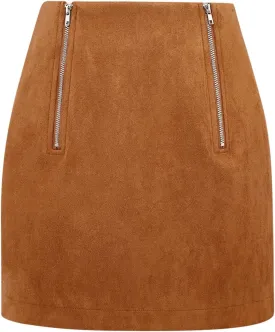 IDEALSANXUN Suede Skirts for Women High Waisted Bodycon Mini Skirt with Double Zipper