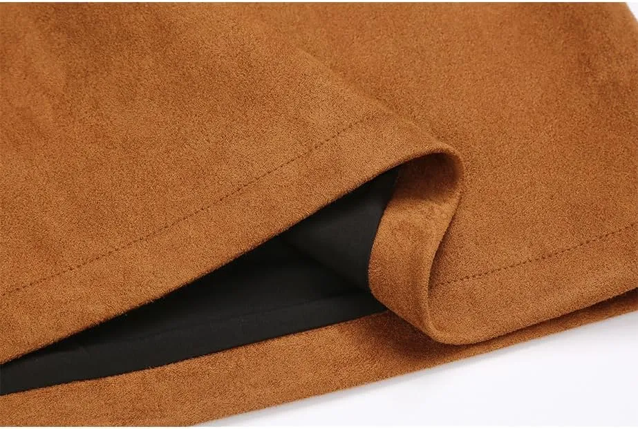 IDEALSANXUN Suede Skirts for Women High Waisted Bodycon Mini Skirt with Double Zipper