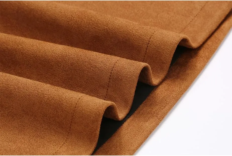 IDEALSANXUN Suede Skirts for Women High Waisted Bodycon Mini Skirt with Double Zipper