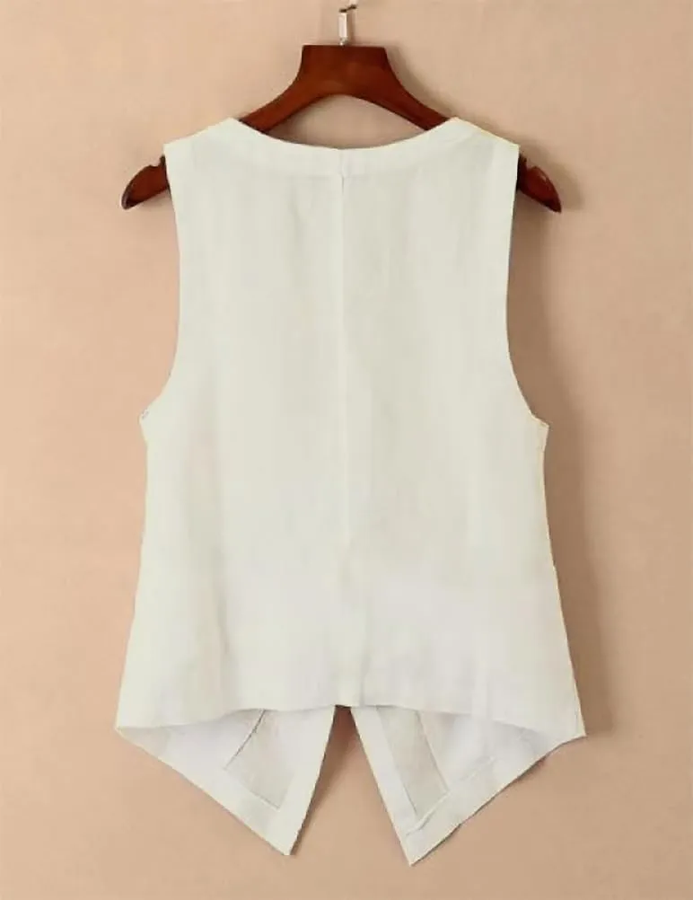 IDEALSANXUN Womens Linen Vest Tops Sleeveless Spring Summer Blazer Jackets