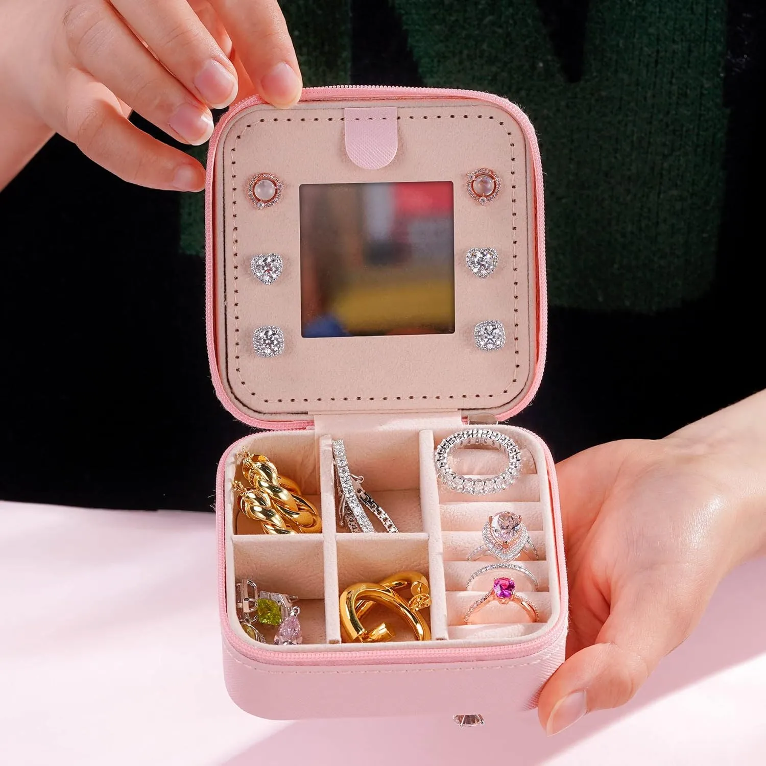 Jewelry Organizer Box, Travel Jewelry Case | Small Ring Earring Necklace Organizer for Teen Girls Gifts