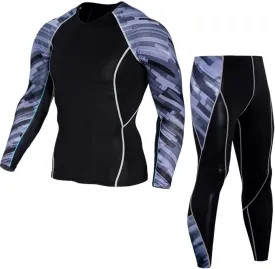 Men's Running Long Sleeve Compression Shirts and Pants Sets Gym Workout Quick Dry Tight Shirts Sportswear Suits