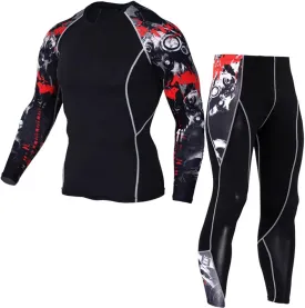 Men's Running Long Sleeve Compression Shirts and Pants Sets Gym Workout Quick Dry Tight Shirts Sportswear Suits