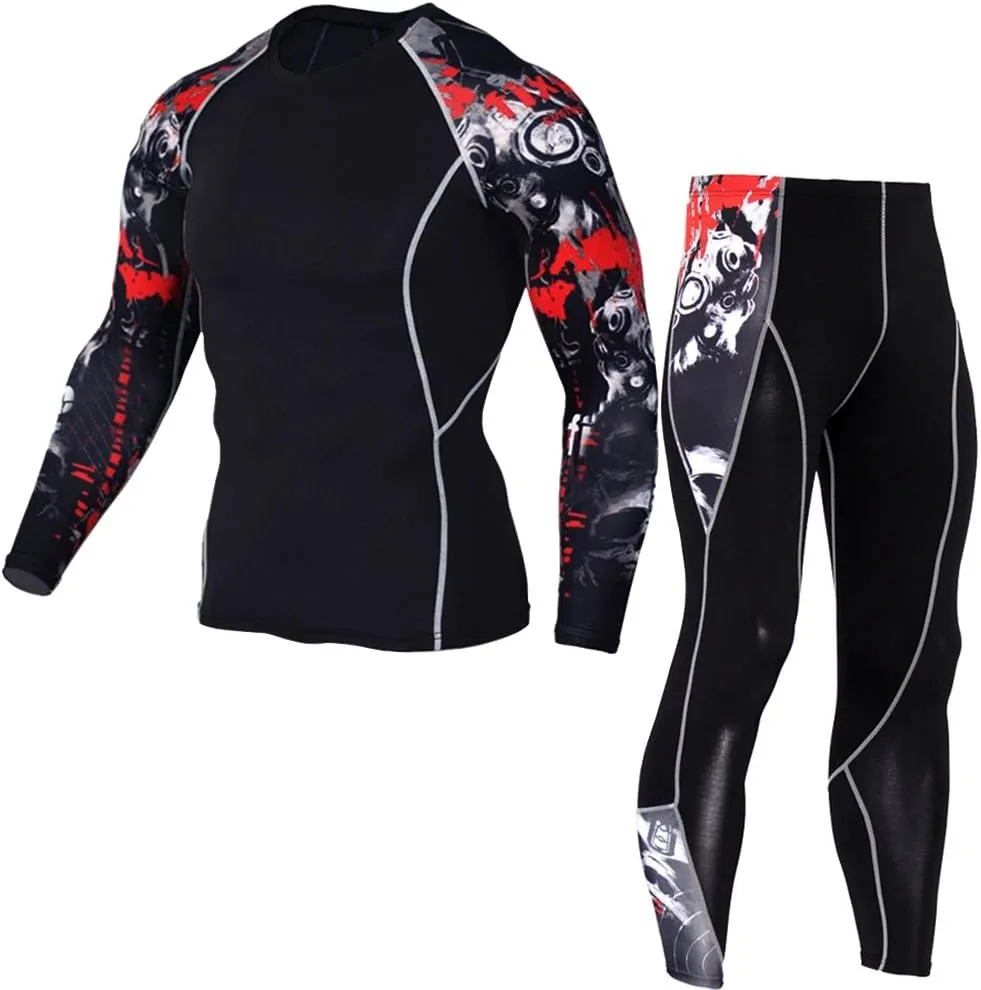 Men's Running Long Sleeve Compression Shirts and Pants Sets Gym Workout Quick Dry Tight Shirts Sportswear Suits