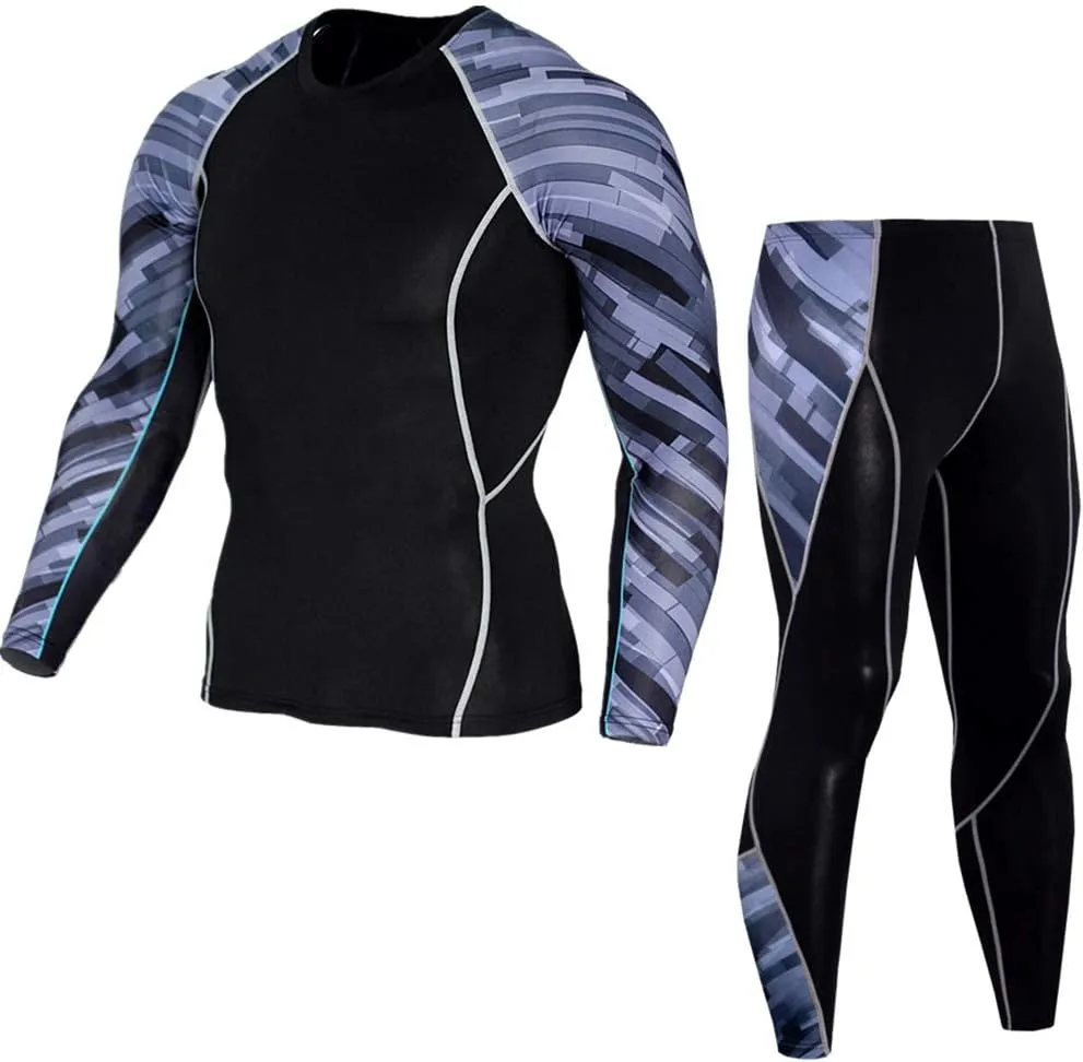 Men's Running Long Sleeve Compression Shirts and Pants Sets Gym Workout Quick Dry Tight Shirts Sportswear Suits