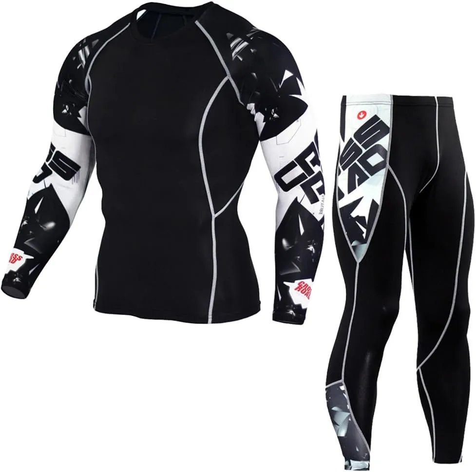 Men's Running Long Sleeve Compression Shirts and Pants Sets Gym Workout Quick Dry Tight Shirts Sportswear Suits