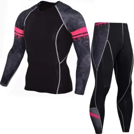 Men's Running Long Sleeve Compression Shirts and Pants Sets Gym Workout Quick Dry Tight Shirts Sportswear Suits
