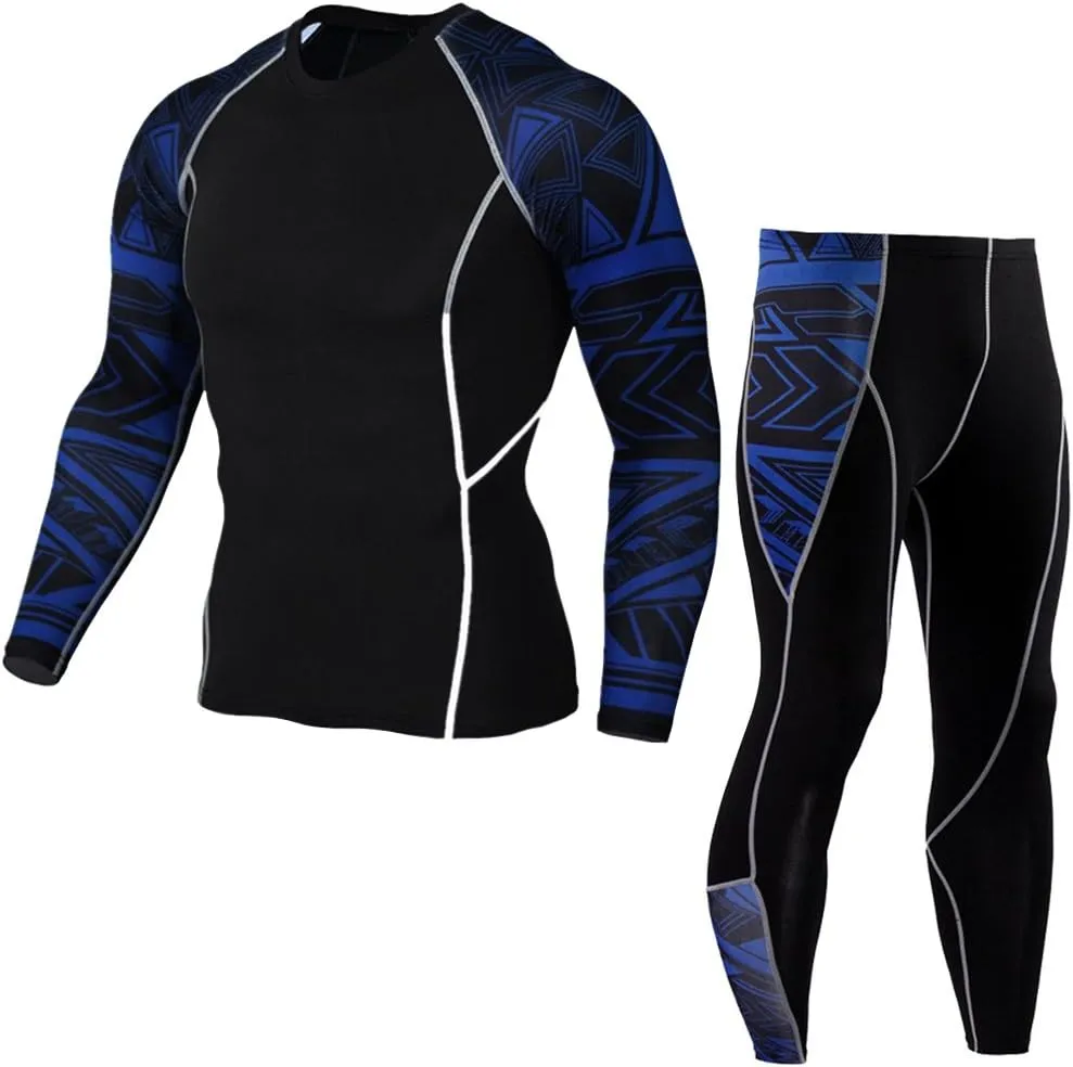 Men's Running Long Sleeve Compression Shirts and Pants Sets Gym Workout Quick Dry Tight Shirts Sportswear Suits