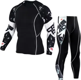 Men's Running Long Sleeve Compression Shirts and Pants Sets Gym Workout Quick Dry Tight Shirts Sportswear Suits