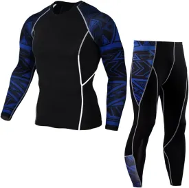 Men's Running Long Sleeve Compression Shirts and Pants Sets Gym Workout Quick Dry Tight Shirts Sportswear Suits