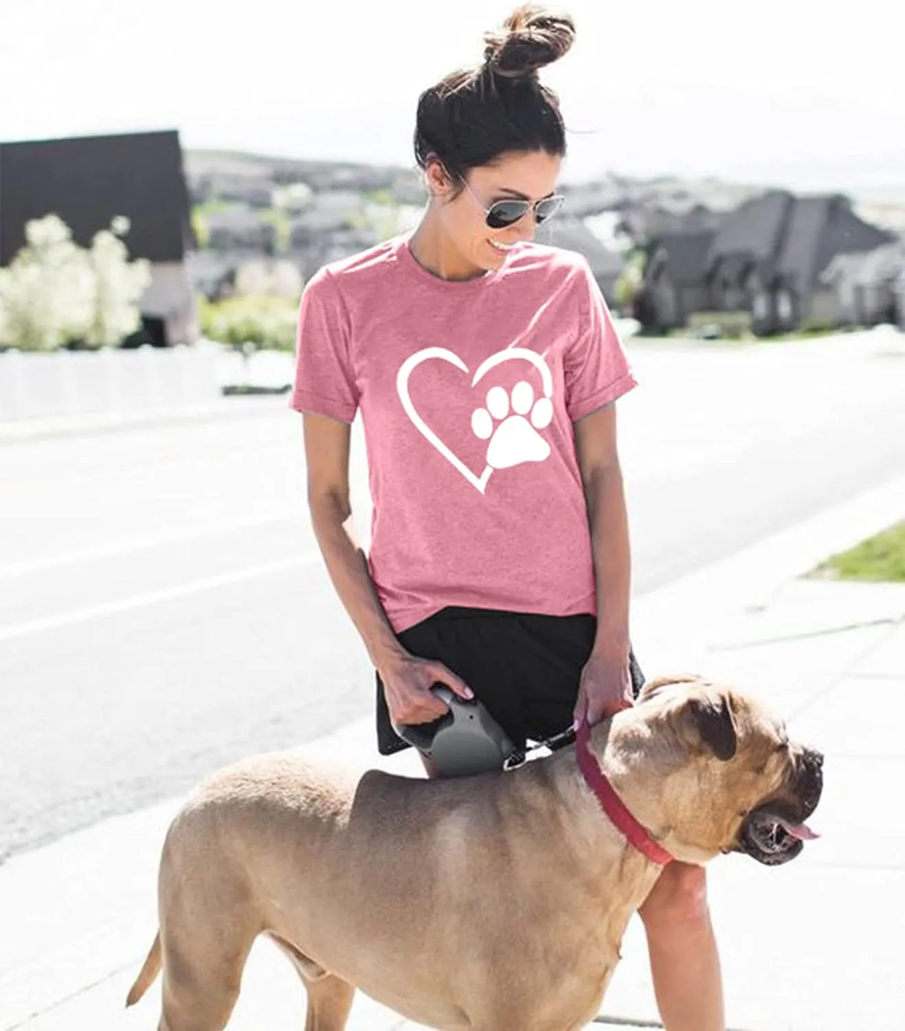 Paw Love Shirt Dog Lover Shirts for Women Paw Print Heart Tee Shirt Cute Dog Mom Short Sleeve Tee Tops