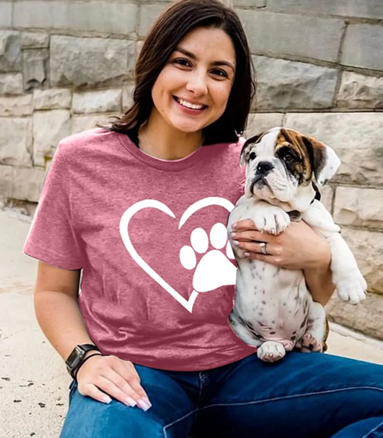 Paw Love Shirt Dog Lover Shirts for Women Paw Print Heart Tee Shirt Cute Dog Mom Short Sleeve Tee Tops