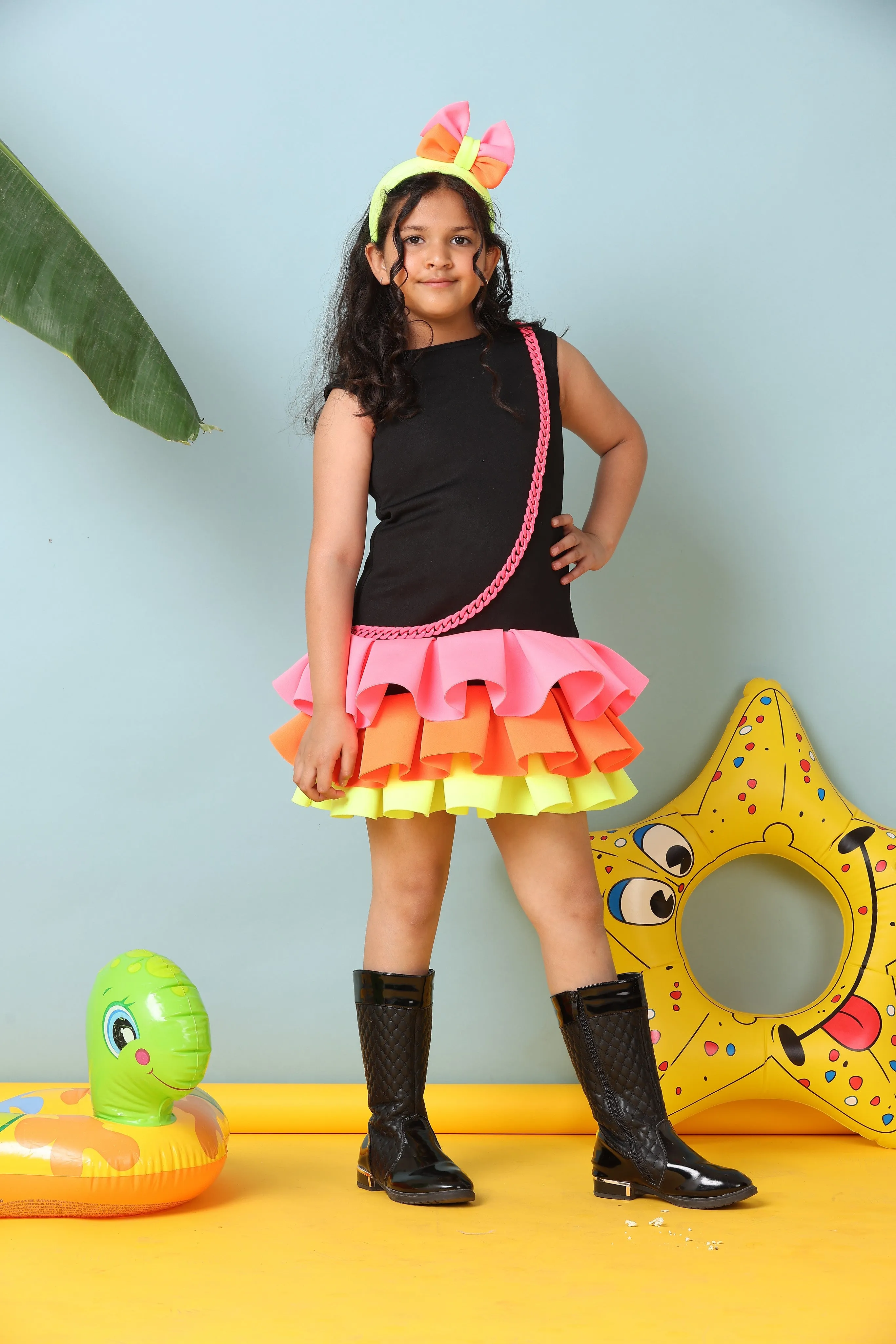 Pre-Order- Jazzy Neon Color Frill Dress