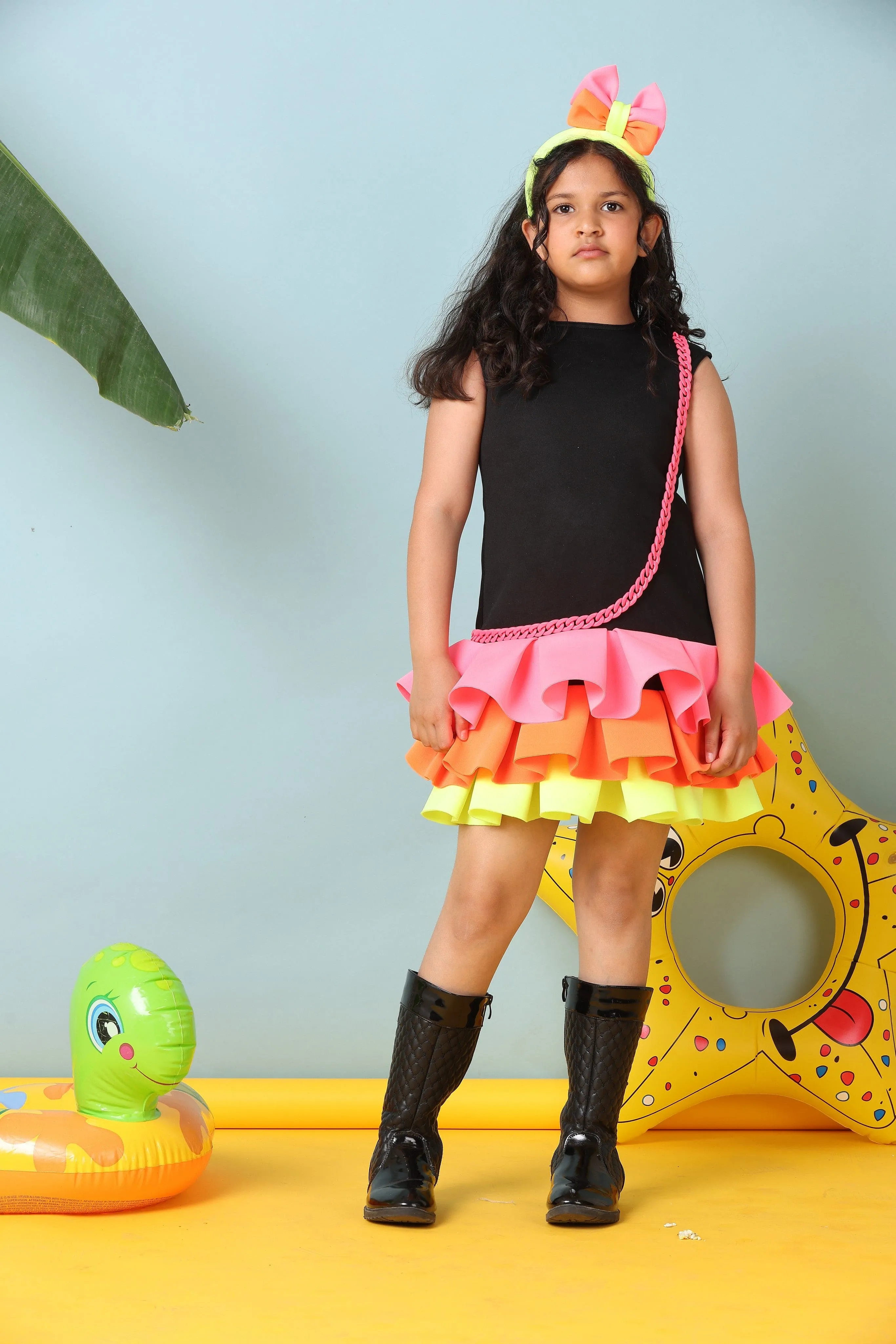 Pre-Order- Jazzy Neon Color Frill Dress