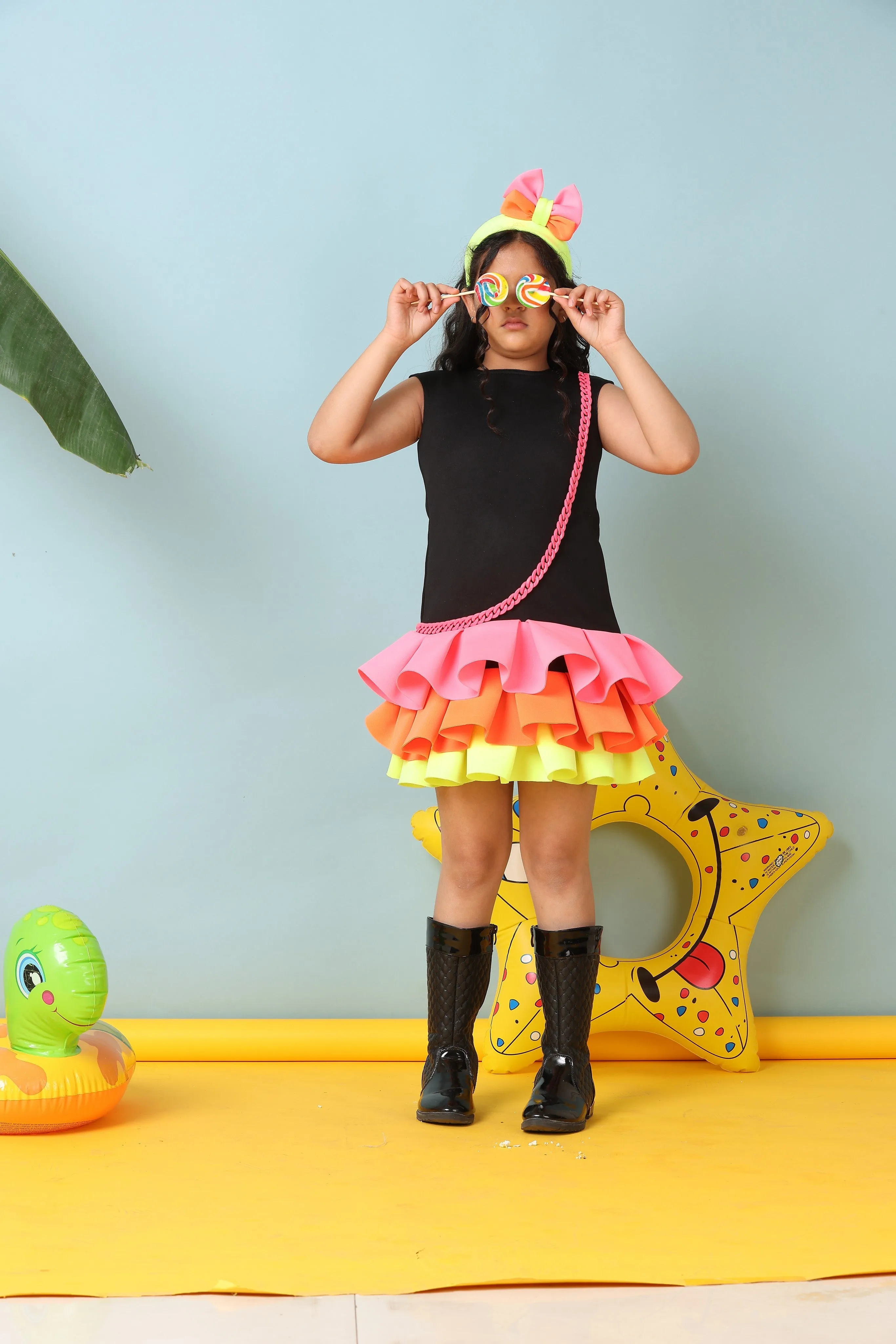 Pre-Order- Jazzy Neon Color Frill Dress