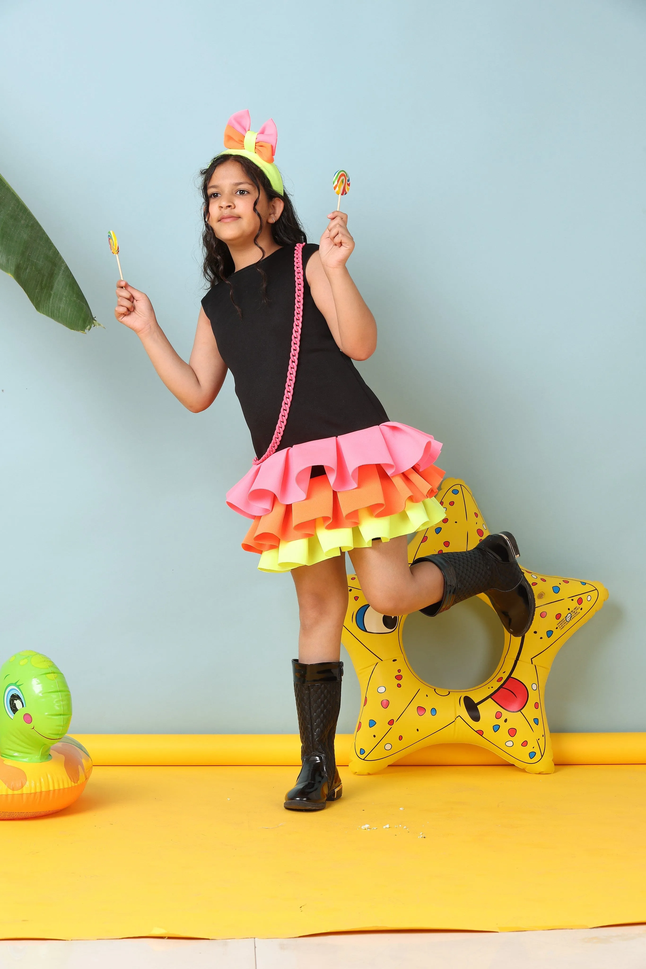 Pre-Order- Jazzy Neon Color Frill Dress